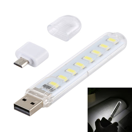 8LEDs 5V 200LM USB LED Book Light Portable Night Light, with Micro Adapter(White Light)-garmade.com