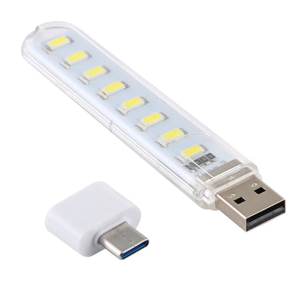 8LEDs 5V 200LM USB LED Book Light Portable Night Light, with Type-C Adapter(White Light)-garmade.com
