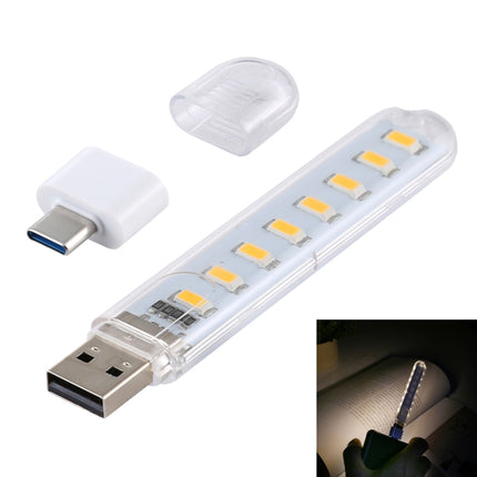 8LEDs 5V 200LM USB LED Book Light Portable Night Light, with Type-C Adapter(Warm White)-garmade.com