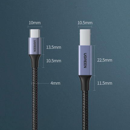 Ugreen Type-C / USB-C to Type-B Printer Nylon Braid Connect Data Cable, Length: 3m-garmade.com