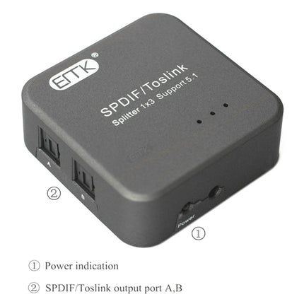 EMK 1 Input 3 Output Digital Optical Audio SPDIF Toslink Splitter Adapter (Silver Grey)-garmade.com