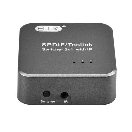 EMK SPDIF/TosLink Digital Optical Audio 3x1 Switcher with IR Controller (Grey)-garmade.com