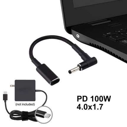 PD 100W 18.5-20V 4.0 x 1.7mm Elbow to USB-C / Type-C Adapter Nylon Braid Cable-garmade.com