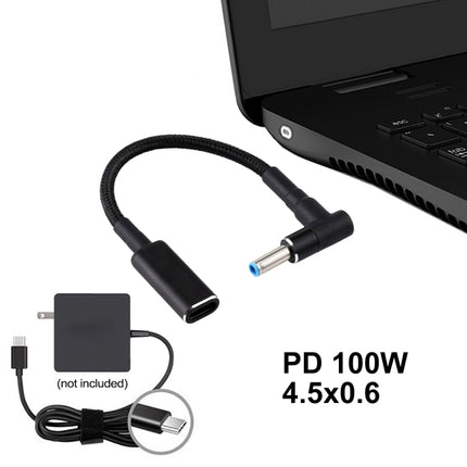 PD 100W 18.5-20V 4.5 x 0.6mm Elbow to USB-C / Type-C Adapter Nylon Braid Cable for HP-garmade.com