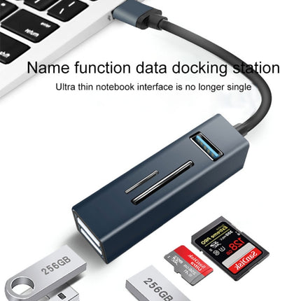 15102 5 in 1 USB-C / Type-C to USB3.0 + SD / TF Card Reader HUB Adapter (Blue)-garmade.com