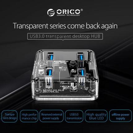 ORICO MH4U-30 USB 3.0 Transparent Desktop HUB with 30cm Micro USB Cable-garmade.com