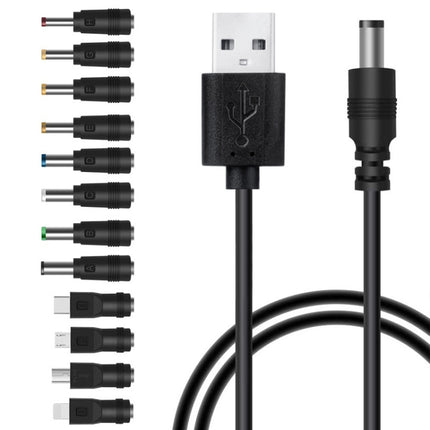 12 in 1 DC Power Cord USB Multi-Function Interchange Plug USB Charging Cable(Black)-garmade.com