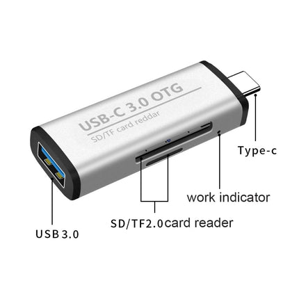 ADS-103 3 in 1 Type-C Male to USB 3.0 Female + SD / TF Card Slots OTG Adapter SD / TF Card Reader (Silver)-garmade.com