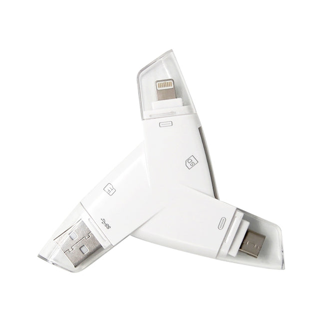 919 3 in 1 USB + USB-C / Type-C + 8 Pin Interfaces TF / SD Card Reader with OTG-garmade.com