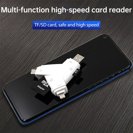 919 3 in 1 USB + USB-C / Type-C + 8 Pin Interfaces TF / SD Card Reader with OTG-garmade.com