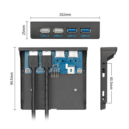 0.6M 2+2 Ports USB 3.0 Front Panel Data Hub-garmade.com
