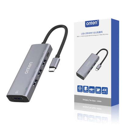 Onten OT-95123 5 in 1 Multifunctional Type-C + USB + HDMI Docking Station, Cable Length: 145mm (Silver)-garmade.com