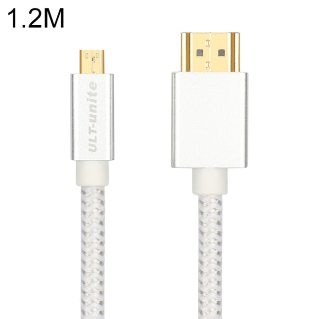 ULT-unite Gold-plated Head HDMI Male to Micro HDMI Male Nylon Braided Cable, Cable Length: 1.2m (Silver)-garmade.com