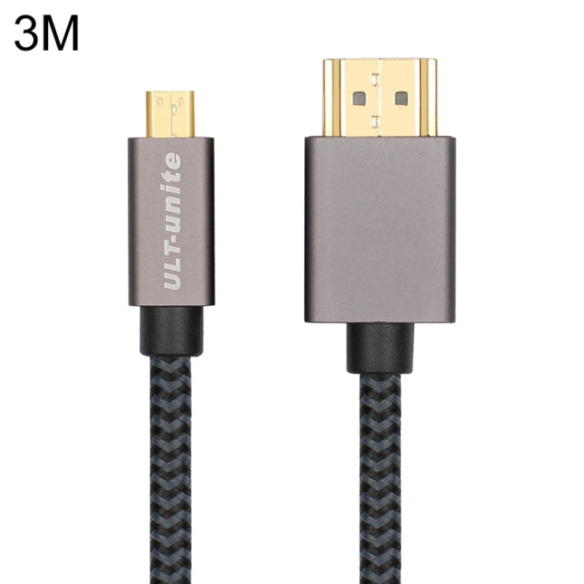 ULT-unite Gold-plated Head HDMI Male to Micro HDMI Male Nylon Braided Cable, Cable Length: 3m(Black)-garmade.com