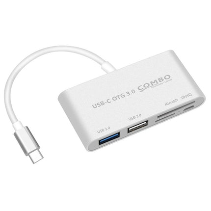 COMBO T-693 5 in 1 USB-C / Type-C to SD / TF / Micro SD Card Slot + USB 3.0 + USB 2.0Ports OTG HUB Card Reader(Silver)-garmade.com