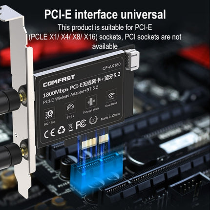 COMFAST CF-AX180 1800Mbps PCI-E Bluetooth 5.2 Dual Frequency Gaming WiFi 6 Wireless Network Card without Heat Sink-garmade.com