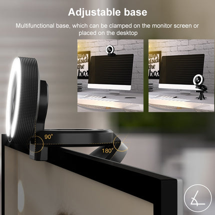 Landshine 90 Degree Wide-angle 2K USB Autofocus Computer Live Beauty HD Camera with Ring Light-garmade.com