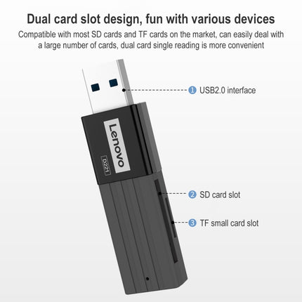 Original Lenovo D221 2 in 1 480Mbps USB 2.0 Card Reader (Black)-garmade.com