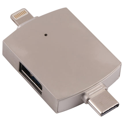 4 in 1 8 Pin + USB-C / Type-C Male to USB 3.0 + USB Female OTG Card Reader-garmade.com