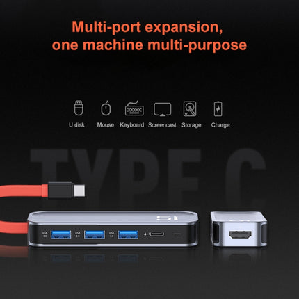 ROCK TR21 USB-C / Type-C to HDMI + USB3.0 x 3 + PD 4K 60Hz 5 in 1 Docking Station-garmade.com