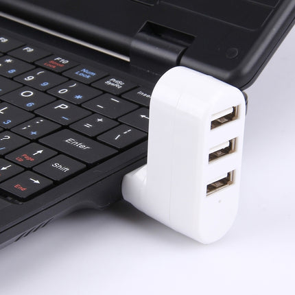 180 Degree Rotation USB Head 3 Ports USB 2.0 Portable HUB(White)-garmade.com