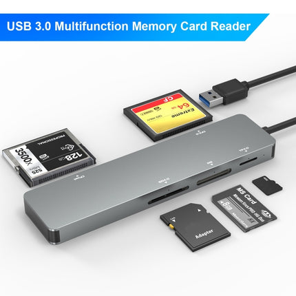 Rocketek CR308 USB3.0 Multi-function Card Reader CF / CFast / SD / MS / TF Card 5 in 1 (Silver Grey)-garmade.com