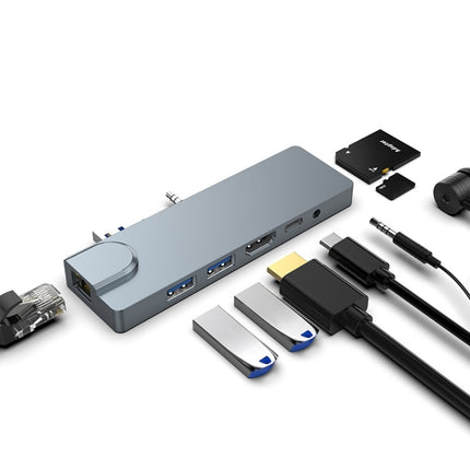 Rocketek SHL731 8 in 1 60W PD / RJ45 / 4K HDMI / USB 3.0 HUB Adapter for Surface Pro 3 / 4 / GO-garmade.com