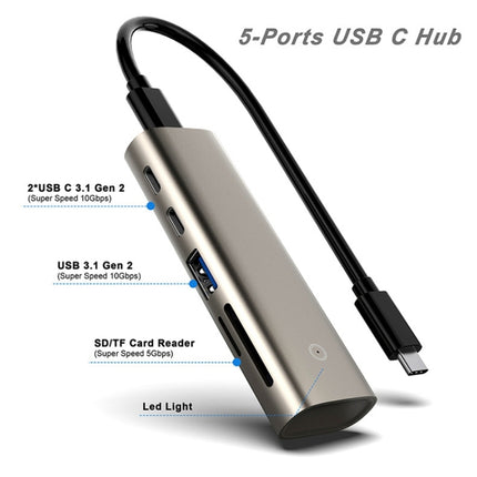 Rocketek HC463 USB3.1 Gen2 to Type-C 3.1 + USB 3.1 + SD / TF 6 in 1 HUB Adapter-garmade.com