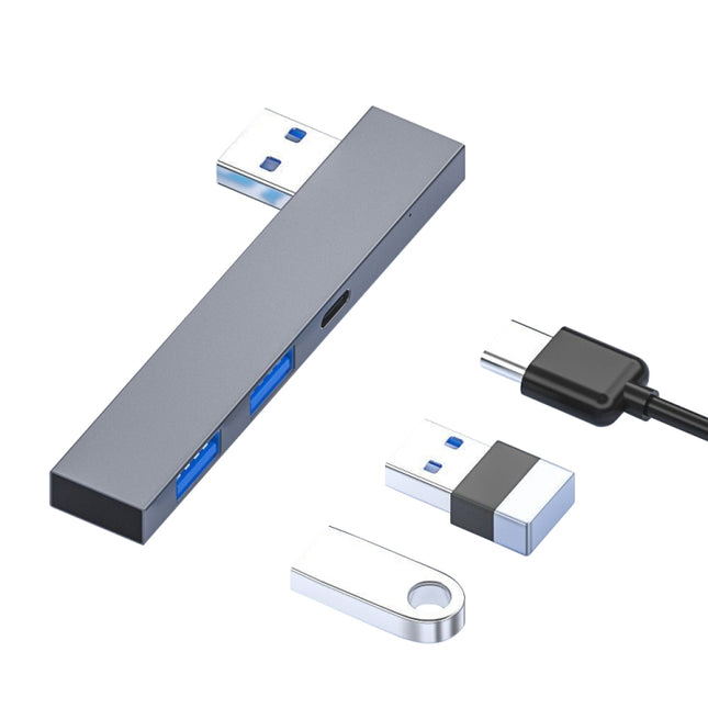 889C USB Male to USB 2.0+USB 3.0+USB-C/Type-C Female Adapter(Silver)-garmade.com