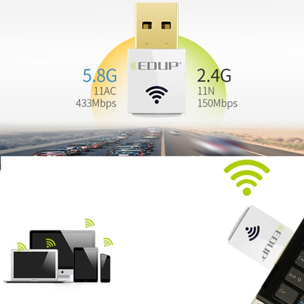 EDUP EP-AC1619 Mini Wireless USB 600Mbps 2.4G / 5.8Ghz 150M+433M Dual Band WiFi Network Card for Nootbook / Laptop / PC(Black)-garmade.com