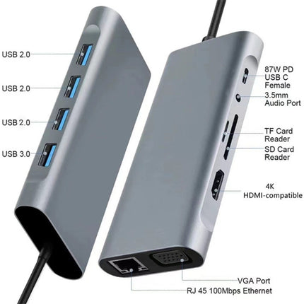 11 in 1 USB-C / Type-C to USB Docking Station HUB Adapter(100M Network Port)-garmade.com