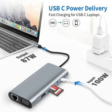 11 in 1 USB-C / Type-C to USB Docking Station HUB Adapter(100M Network Port)-garmade.com