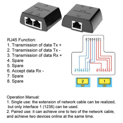 RJ45 to 2 x RJ45 Ethernet Network Coupler Thunder Lightning Protection (Black)-garmade.com