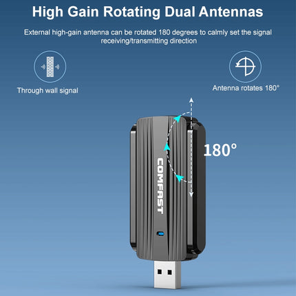 COMFAST CF-921AC V2 1300Mbps USB 5G Dual Frequency Wireless Network Card with Antenna-garmade.com