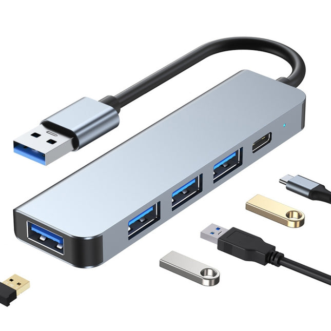 BYL-2301U 5 in 1 USB to USB3.0+USB2.0x3+USB-C / Type-C HUB Adapter, Cable Length: 10cm-garmade.com