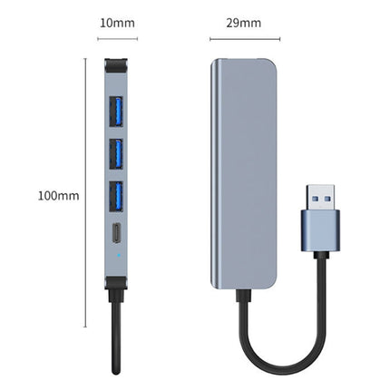 BYL-2301U 5 in 1 USB to USB3.0+USB2.0x3+USB-C / Type-C HUB Adapter, Cable Length: 10cm-garmade.com
