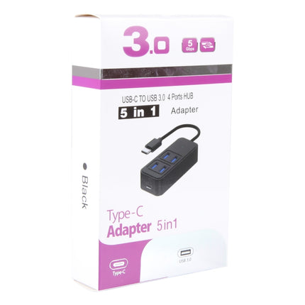 BYL-1901T 5 in 1 USB-C / Type-C to USB3.0x4+USB-C / Type-C HUB Adapter-garmade.com
