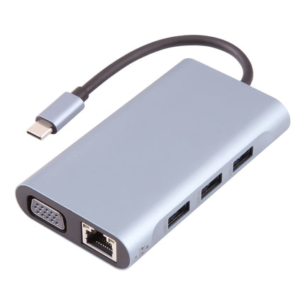 BYL-2111U3 7 in 1 USB-C / Type-C to USB Docking Station HUB Adapter (Silver)-garmade.com