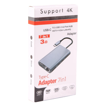 BYL-2111U3 7 in 1 USB-C / Type-C to USB Docking Station HUB Adapter (Silver)-garmade.com
