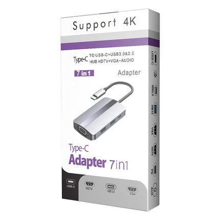 BYL-2106 7 in 1 USB-C / Type-C to USB Docking Station HUB Adapter (Silver)-garmade.com