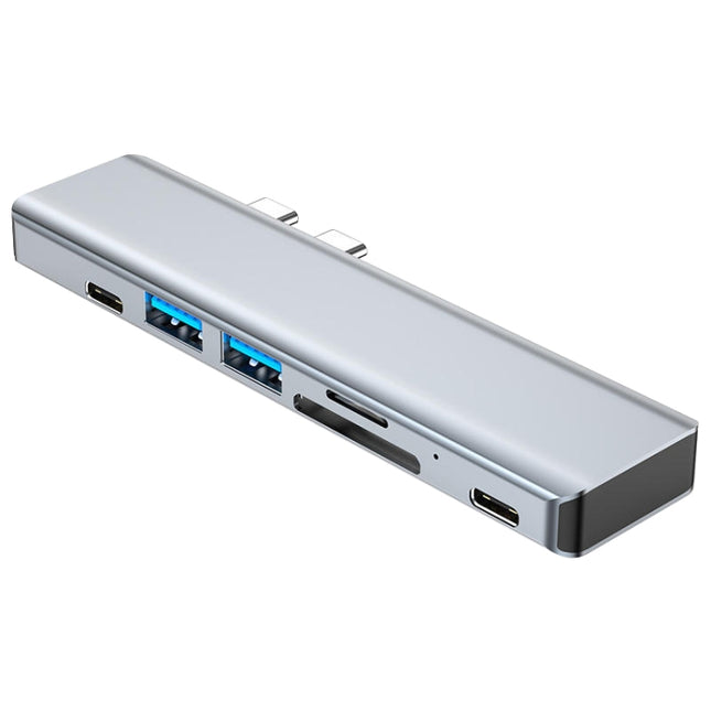 BYL-2101 7 in 1 Dual USB-C / Type-C to USB Docking Station HUB Adapter (Silver)-garmade.com