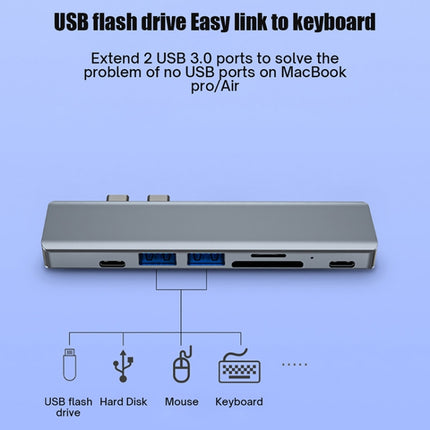 BYL-2101 7 in 1 Dual USB-C / Type-C to USB Docking Station HUB Adapter (Silver)-garmade.com