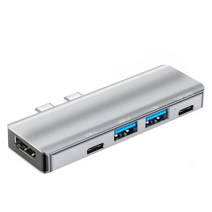 YG-2102 5 in 1 Dual USB-C / Type-C to USB Docking Station HUB Adapter (Silver)-garmade.com
