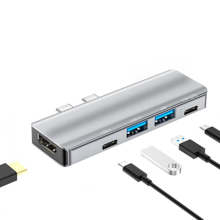 YG-2102 5 in 1 Dual USB-C / Type-C to USB Docking Station HUB Adapter (Silver)-garmade.com
