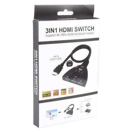 3 x 1 4K 30Hz HDMI Switcher with Pigtail HDMI Cable, Support External Power Supply-garmade.com