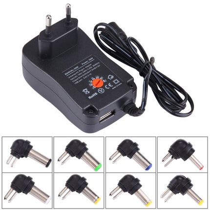 EU Plug Universal 30W Power Wall Plug-in Adapter with 5V 2.1A USB Port, Tips: 6 PCS, Cable Length: About 1.2m-garmade.com