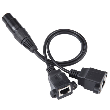 3-pin XLR Female to 2 x RJ45 Female Ethernet LAN Network Extension Cable, Cable Length: 30cm(Black)-garmade.com
