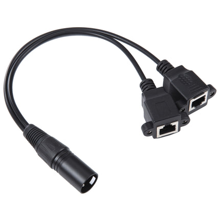 3-pin XLR Male to 2 x RJ45 Female Ethernet LAN Network Extension Cable, Cable Length: 30cm (Black)-garmade.com
