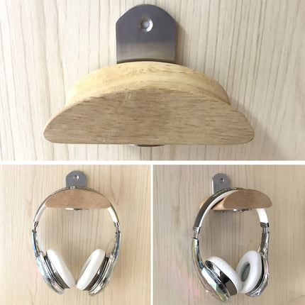 L-shaped Stainless Steel Patch + Solid Wood Wall-mounted Headset Holder-garmade.com