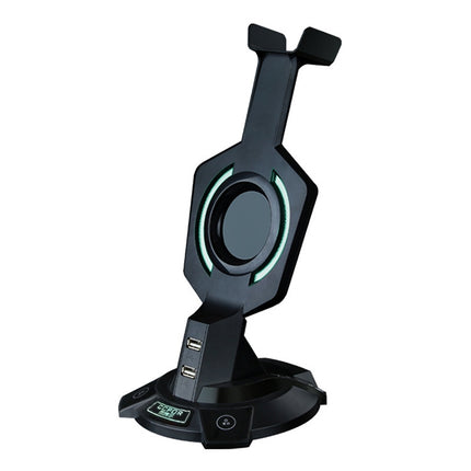 R-008-02 Luminous Integrated Mecha-shaped Headset Holder with Dual USB Ports & Computer Switch-garmade.com